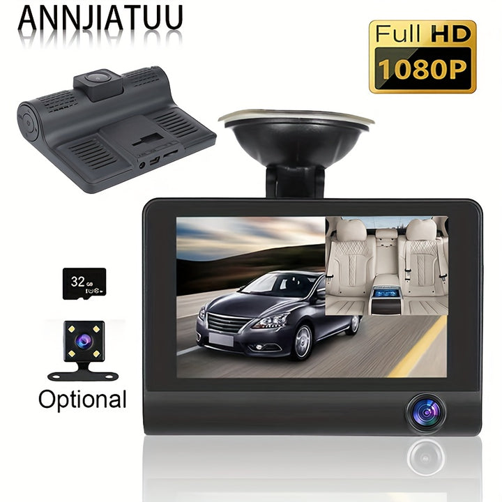 4-inch Large Screen Triple Recording Car DVR With Front, Interior, And Rear Cameras