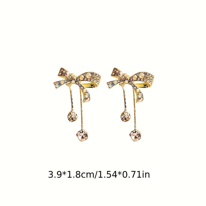 3D Bow Rhinestone Stud Earrings Crystal Elegant.