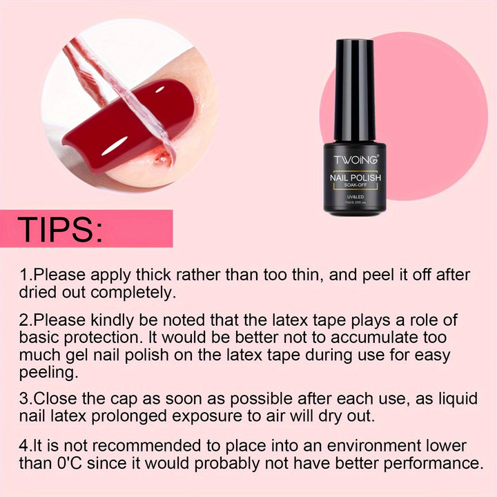 TWOING Peel Off Nail Polish Barrier, 7ml Soak-Off Liquid Latex Tape.