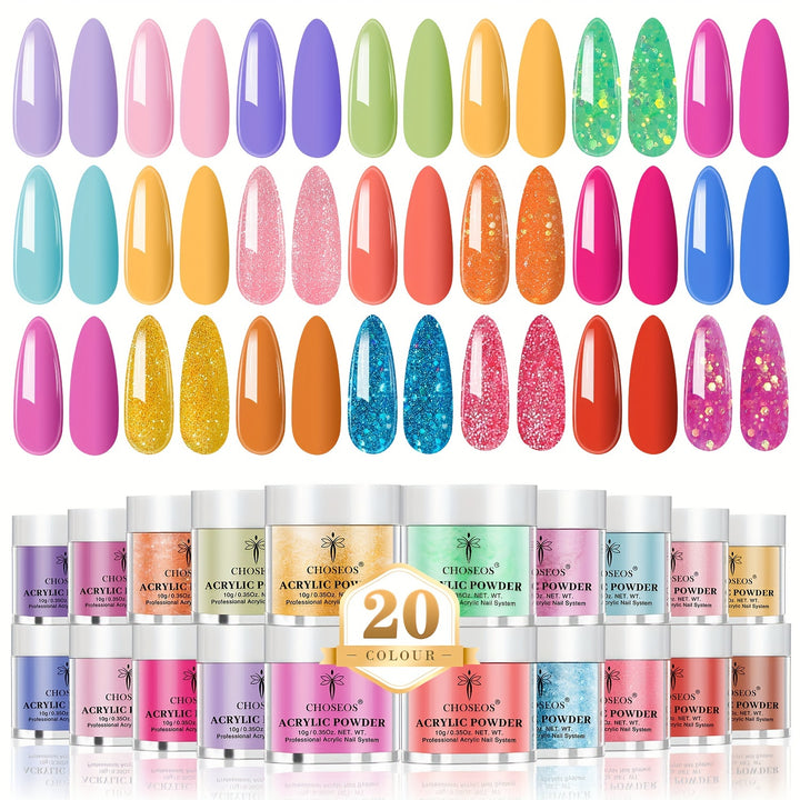 20pcs Vibrant Neon Nail Powder Kit.