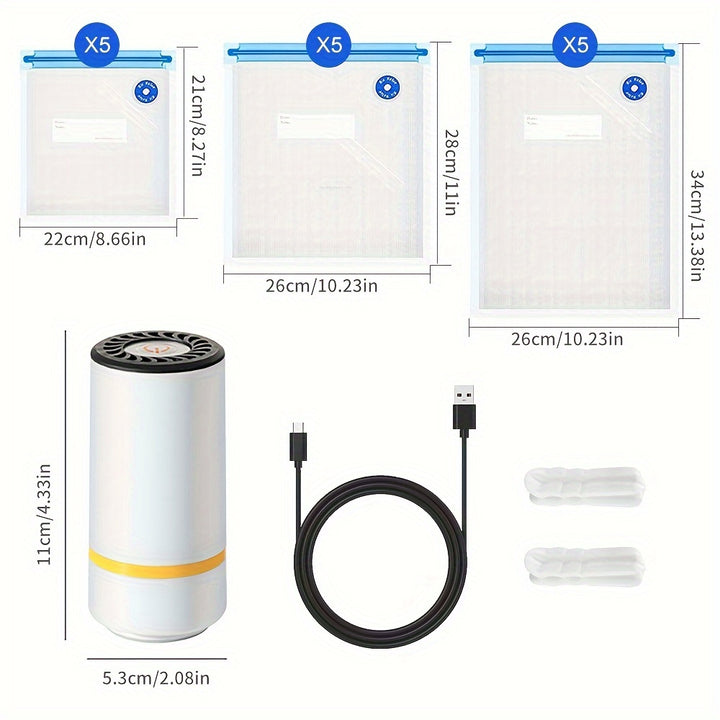 [Hot-Sale] A Mini Electric Vacuum Sealer and 15pcs Food Vacuum Storage Bags.