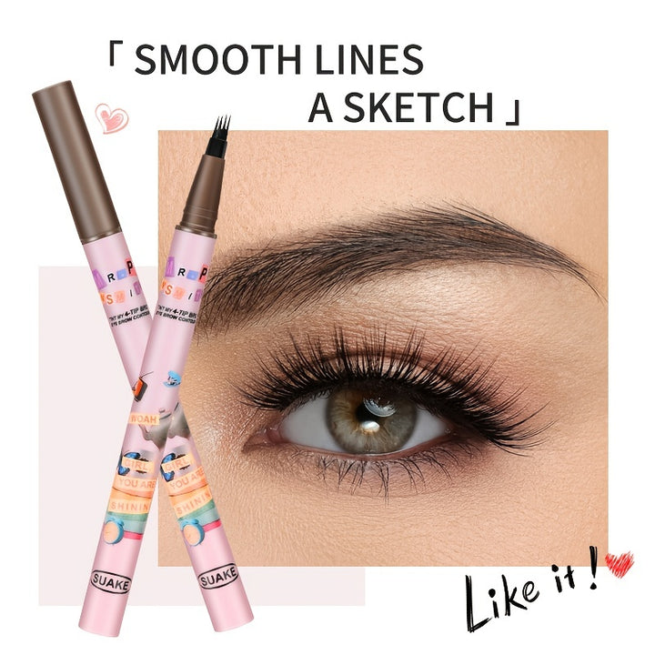 4 Split Head Liquid Eyebrow Pencil, 0.6ml, Durable Waterproof.