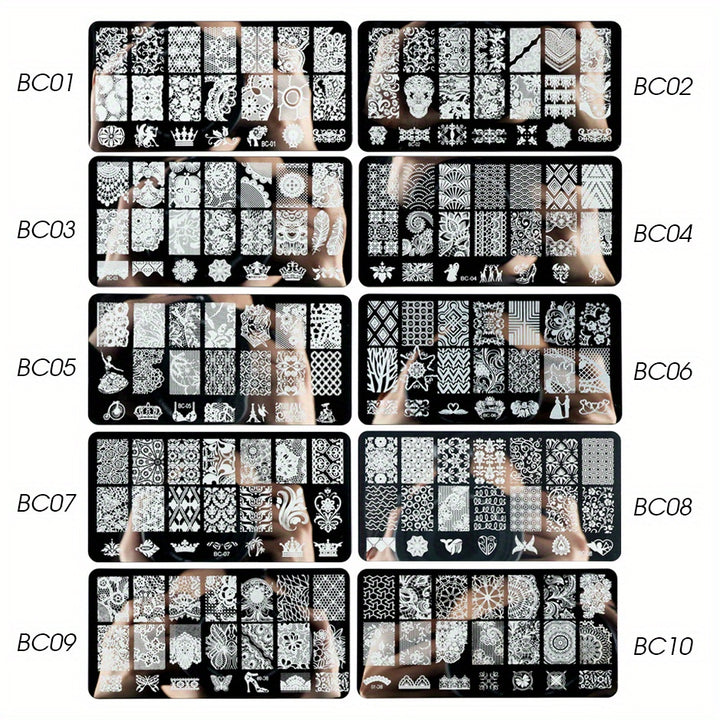 5-Pack Nail Art Stamping Plates, BC Series Stainless Steel Manicure.