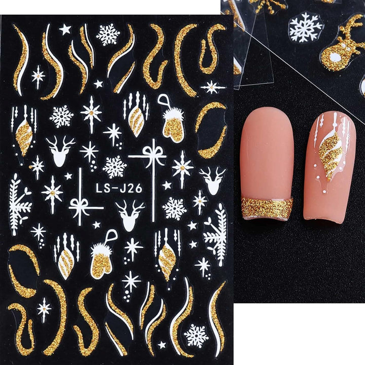 Sparkling Christmas Nail Art Stickers - 4 Sheets of Self-Adhesive..