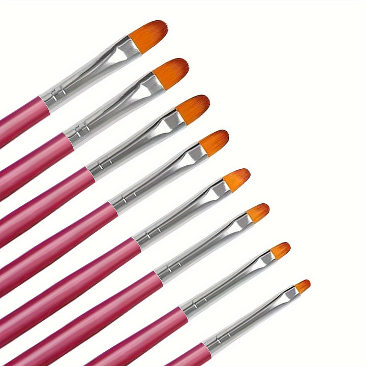 8pcs Nail Art Brush Set - Round Head, Formaldehyde-Free.