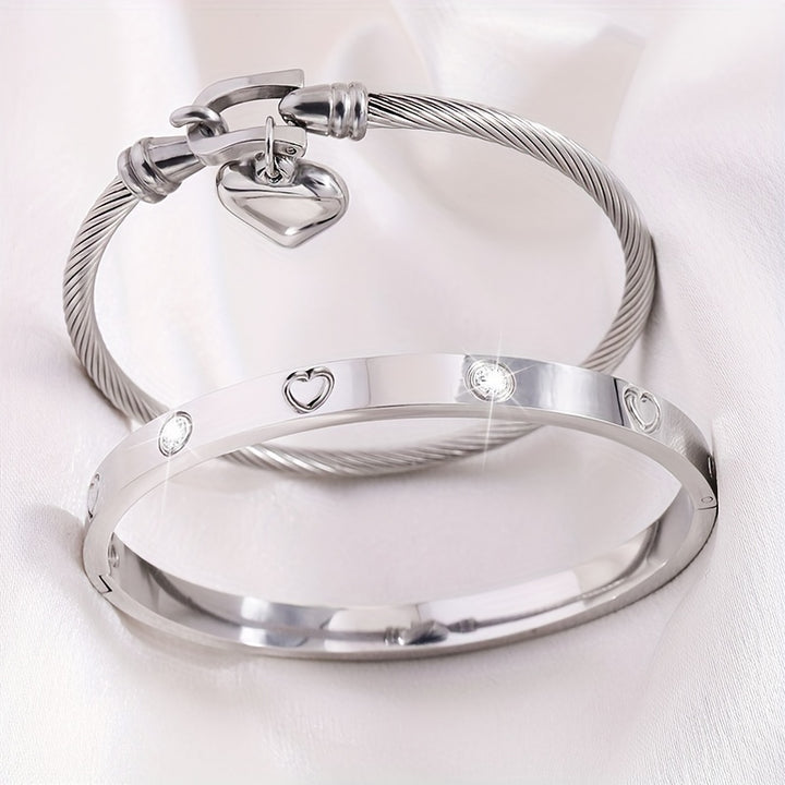 2pcs Fashion Stainless Steel Love Pendant Bracelets.