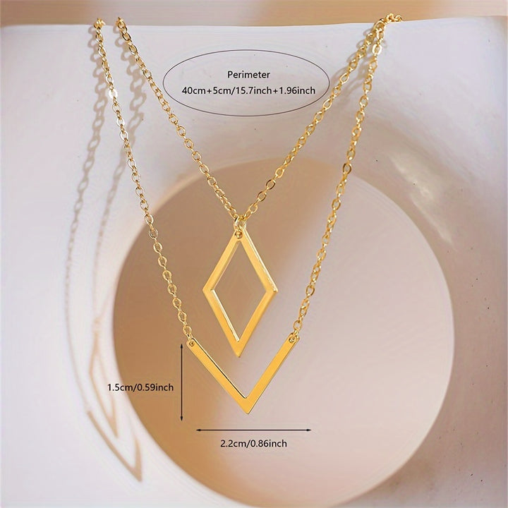 Elegant V-Shaped Geometric Charm Necklace - Brass, Perfect for Daily Wear & Parties.