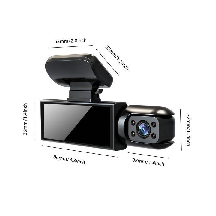 HD 1080P Dual-Camera Car Dash Cam with 8.03cm IPS Screen, Night Vision & Wide Angle - Easy Install, Rechargeable Battery