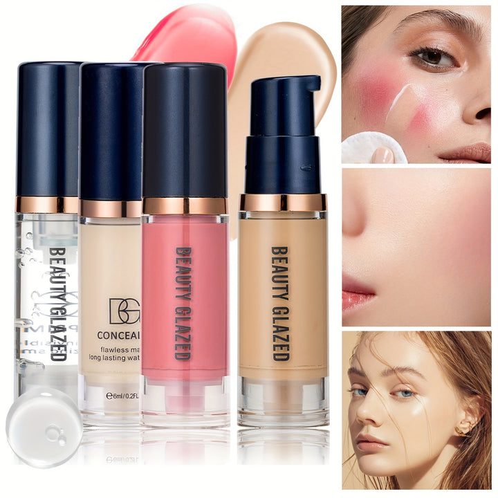 4-piece Set Of Primer + Concealer + Liquid Foundation + Liquid Blush.