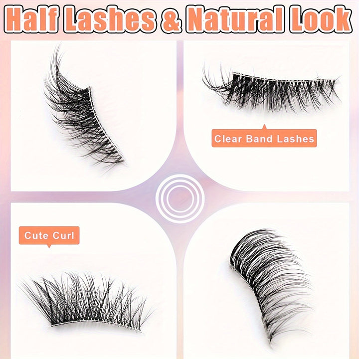 5 Pairs Cat Eye Half-Lash Set, 5-10mm D Curl, Natural.