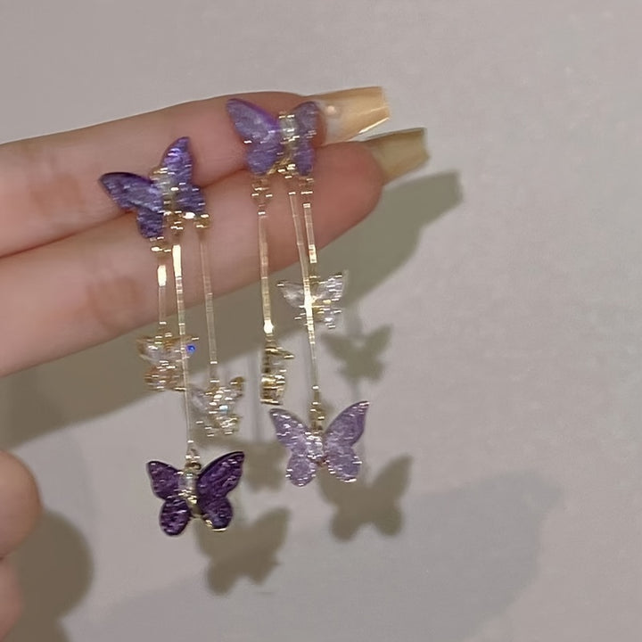 Exquisite Purple Butterfly Shiny Rhinestone Inlaid Dangle.