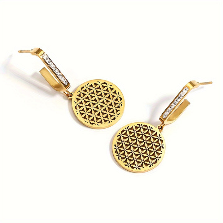 Flower of Life Titanium Steel Earrings for Women Golden.