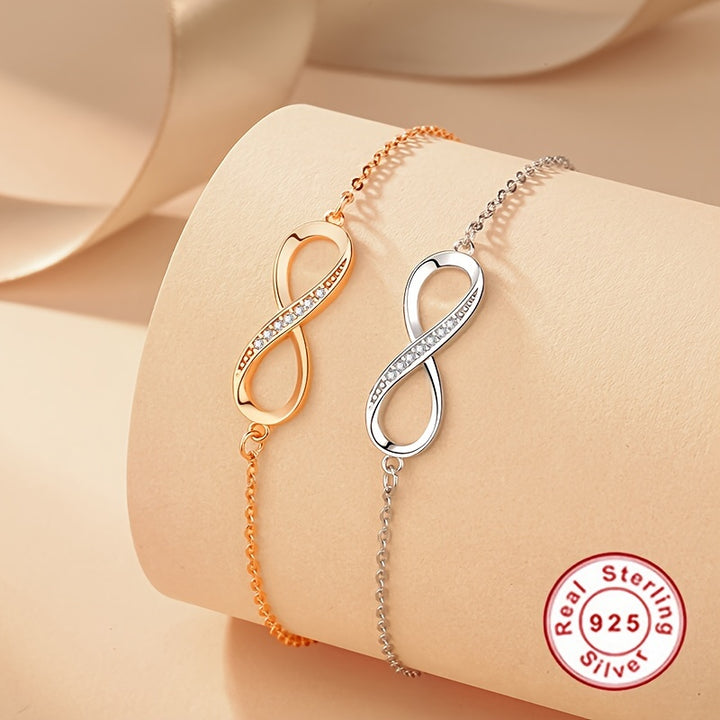 1pc S925 Sterling Silver Infinity Cycle 8-shaped Charm Bracelet.