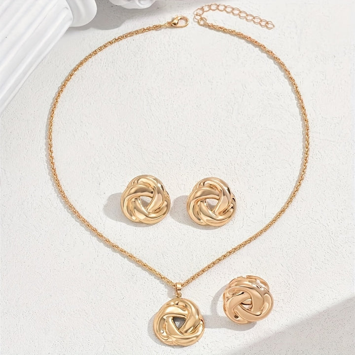 Boho-Chic 3pcs Jewelry Set for Women - Geometric Rose Flower Necklace.