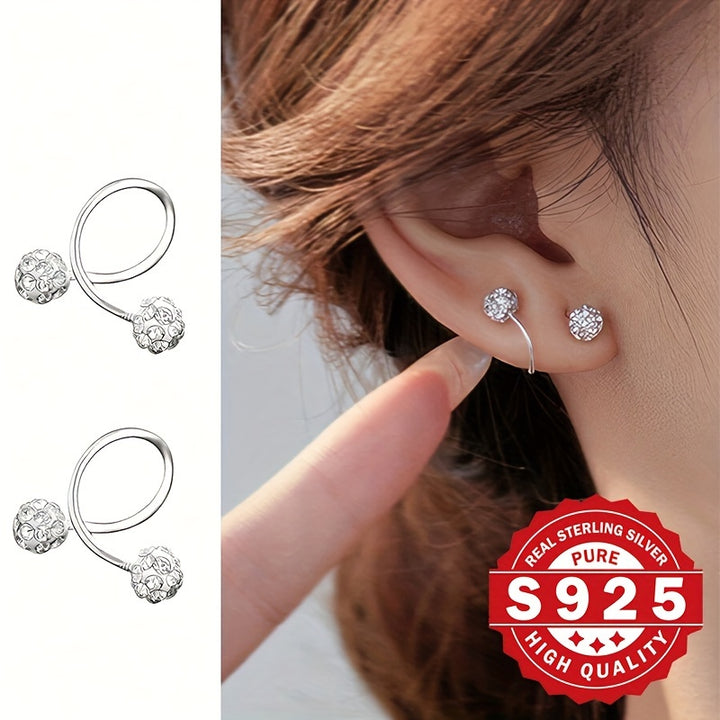 925 Sterling Silvery Sparkle Ball Stud Earrings.