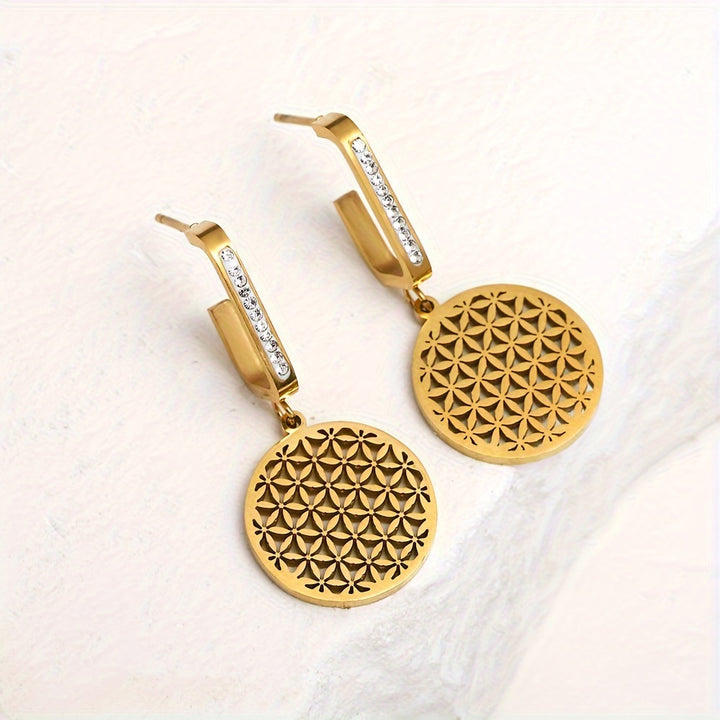 Flower of Life Titanium Steel Earrings for Women Golden.