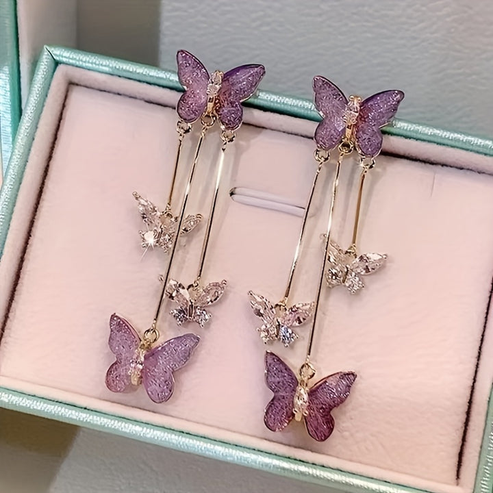 Exquisite Purple Butterfly Shiny Rhinestone Inlaid Dangle.