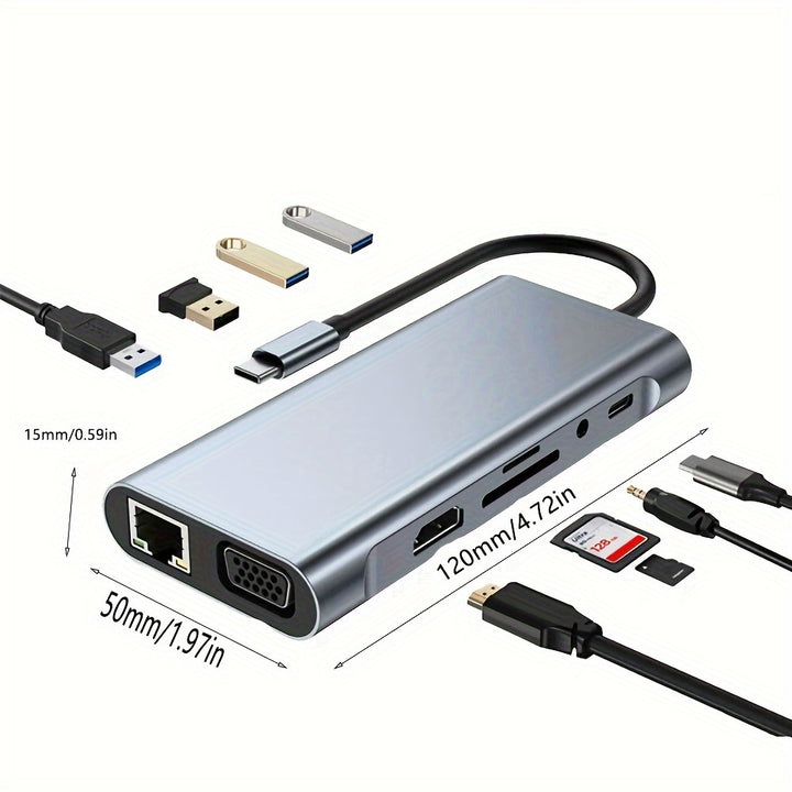 11-in-1 USB Type C Hub HD Converter 4K High-definition Notebook.