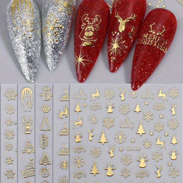 5pcs 3D Snowflake Christmas Hot Stamping Nail