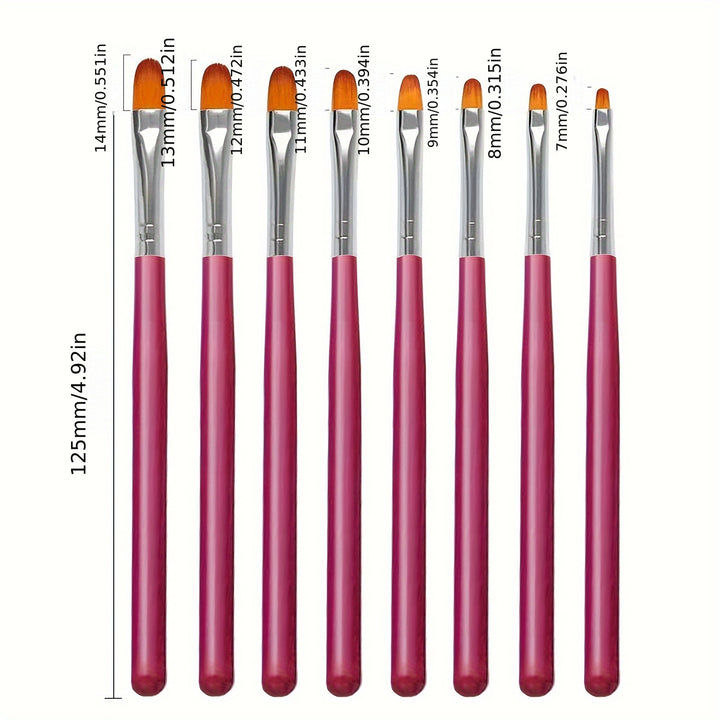 8pcs Nail Art Brush Set - Round Head, Formaldehyde-Free.