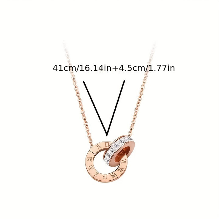 1pc Trendy Creative Double Rings Roman Numeral Pendant Necklace.