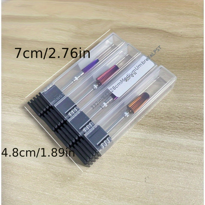 A set of four nail drill bits, non-heated nail polishing tools.