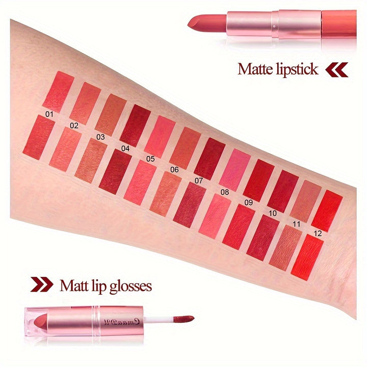 3-in-1 Matte Lipstick And Lip Gloss Set, Includes 3 Shade Suitable For Women Daily Makeup