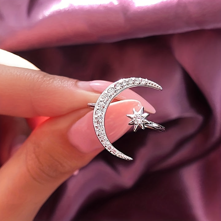 1pc Trendy Cuff Ring Moon And Sun Design Crescent Shape.