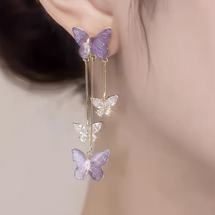 Exquisite Purple Butterfly Shiny Rhinestone Inlaid Dangle.