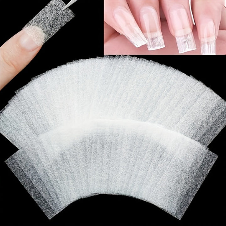 50pcs Fiberglass Nail Extension Wraps, Unscented, Invisible Silk Fiber for Nail Repair.