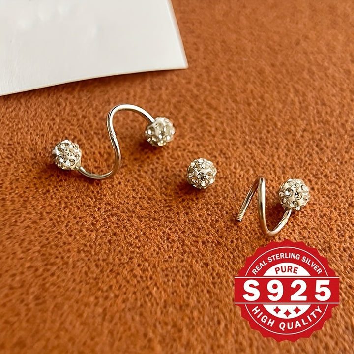 925 Sterling Silvery Sparkle Ball Stud Earrings.