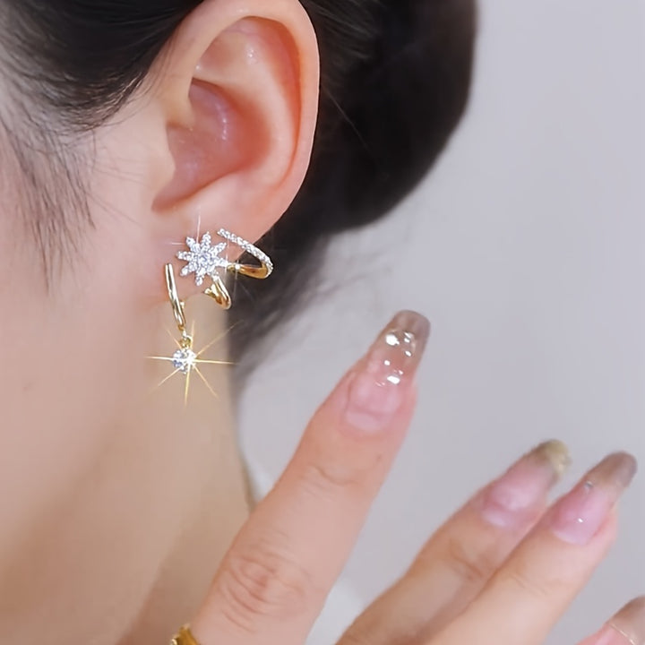 Inlaid Shiny Rhinestone Stud Earrings Elegant Ear Piercing Jewelry Decoration