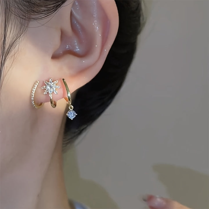 Inlaid Shiny Rhinestone Stud Earrings Elegant Ear Piercing Jewelry Decoration