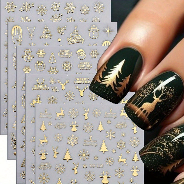 5pcs 3D Snowflake Christmas Hot Stamping Nail