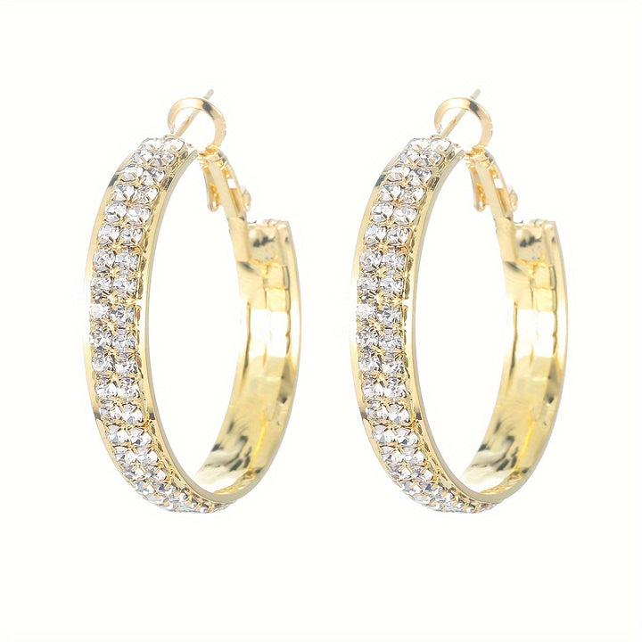 Shiny Zirconia Inlaid Hoop Earrings Copper 18K Gold Plated Ear Jewelry Luxury Style Circle Earrings For Women