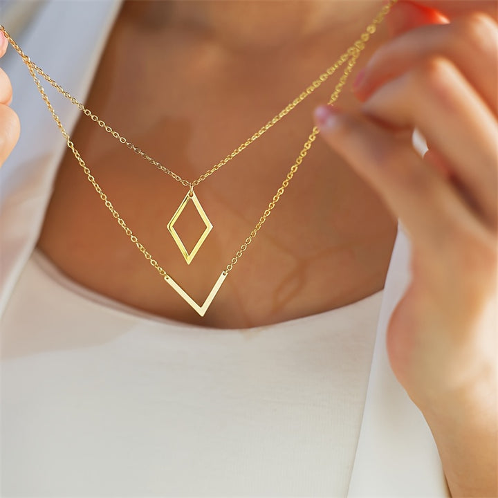 Elegant V-Shaped Geometric Charm Necklace - Brass, Perfect for Daily Wear & Parties.