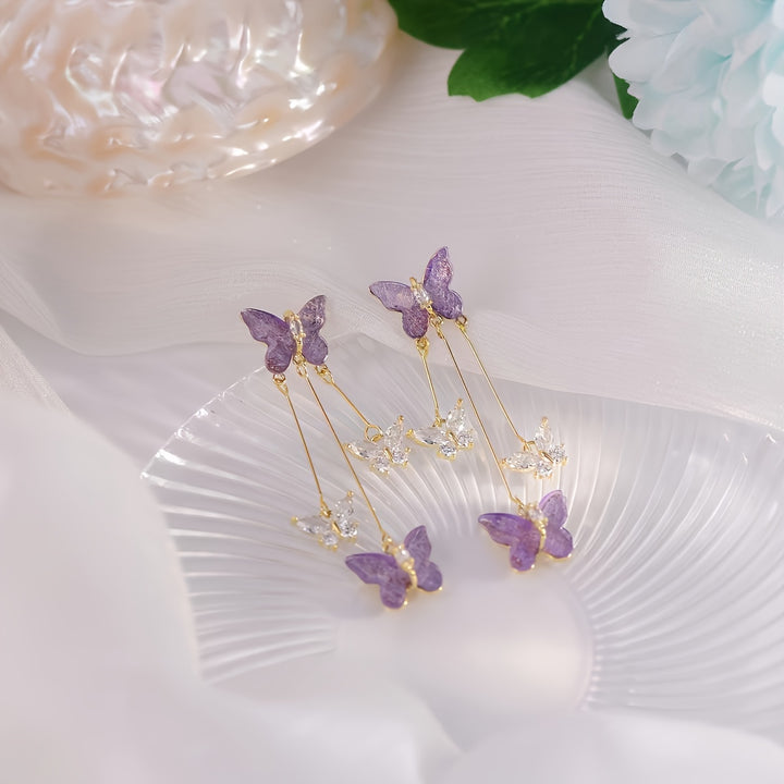 Exquisite Purple Butterfly Shiny Rhinestone Inlaid Dangle.