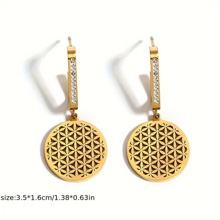 Flower of Life Titanium Steel Earrings for Women Golden.