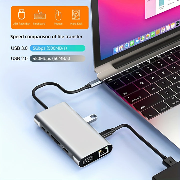 11-in-1 USB Type C Hub HD Converter 4K High-definition Notebook.