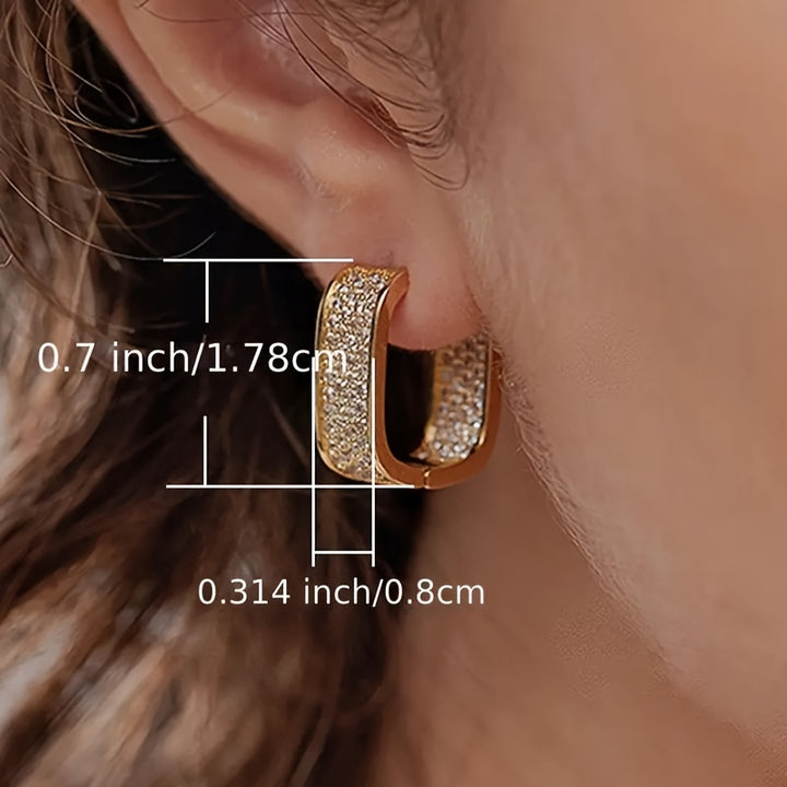 Luxury U Shaped Hoop Earrings Copper zirconia 18K Gold Plated.