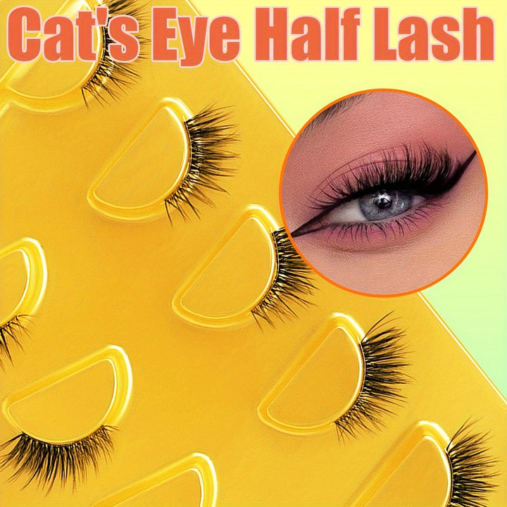 5 Pairs Cat Eye Half-Lash Set, 5-10mm D Curl, Natural.