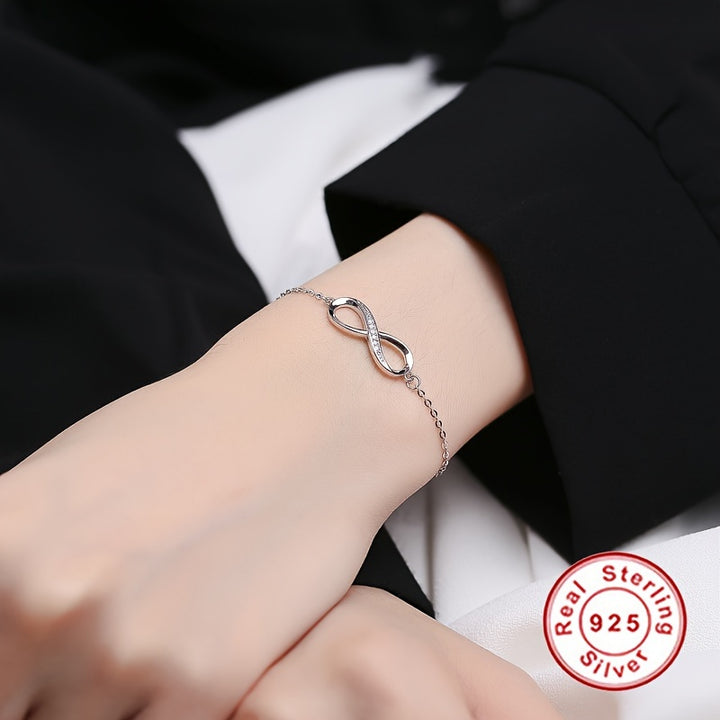 1pc S925 Sterling Silver Infinity Cycle 8-shaped Charm Bracelet.