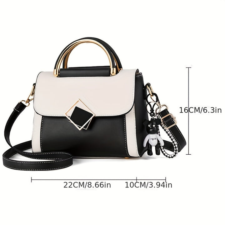 Color Contrast Crossbody Bag, Fashion PU Leather Handbag, Women's Top Handle Flap Purse