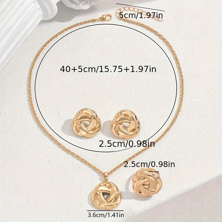 Boho-Chic 3pcs Jewelry Set for Women - Geometric Rose Flower Necklace.