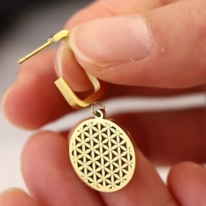 Flower of Life Titanium Steel Earrings for Women Golden.