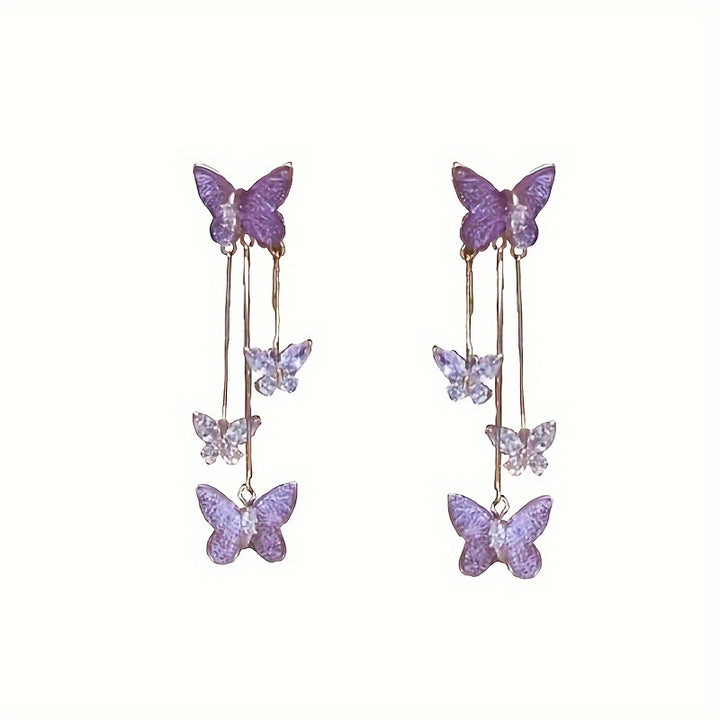 Exquisite Purple Butterfly Shiny Rhinestone Inlaid Dangle.