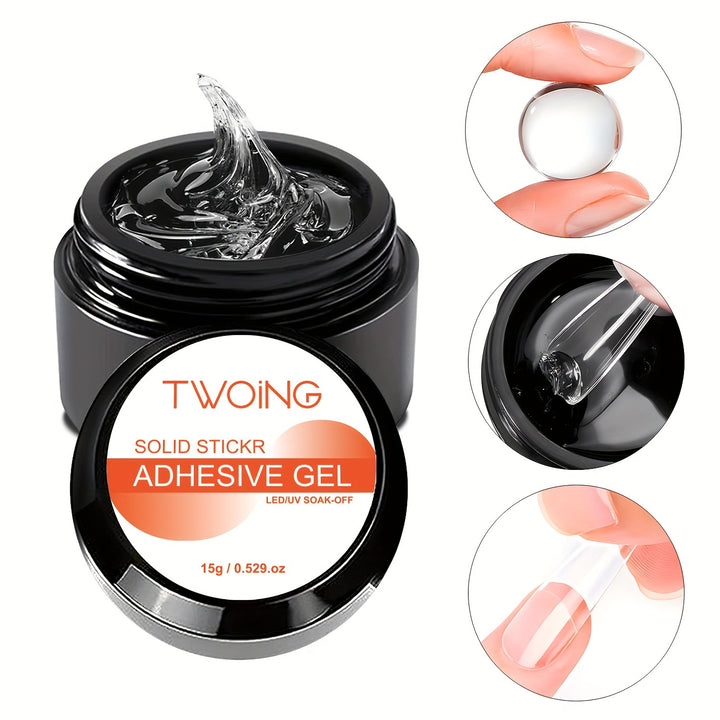 TWING Solid Nail Tips Gel - 15g, Alcohol-Free Adhesive for Press-On False Nails & Acrylic .