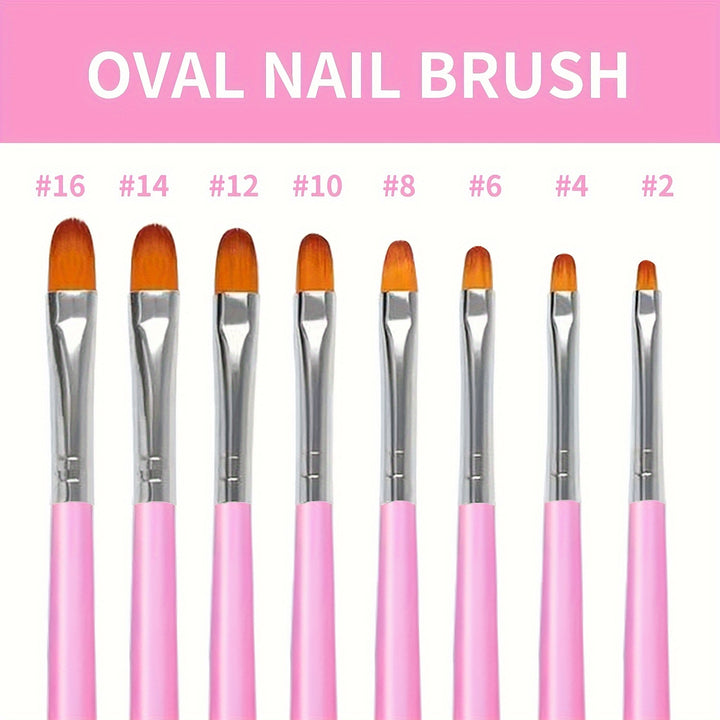 8pcs Nail Art Brush Set - Round Head, Formaldehyde-Free.