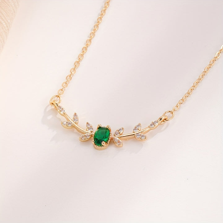 1pc Necklace Adorned With zirconia Stones And Leaf-shaped Pendants.