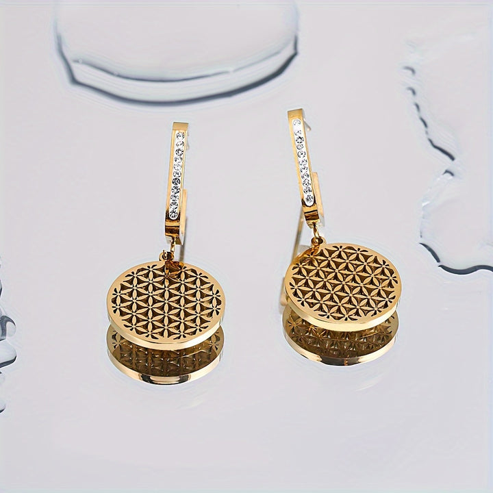 Flower of Life Titanium Steel Earrings for Women Golden.